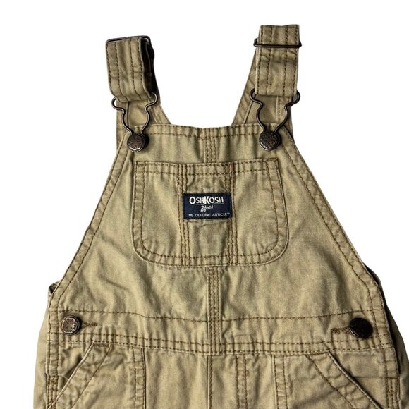 OshKosh B'Gosh Bib Overalls Baby 12 Months Tan Diaper Access - Picture 3 of 11